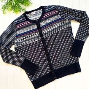 Merona Black White Fairisle Cardigan Sweater sz S